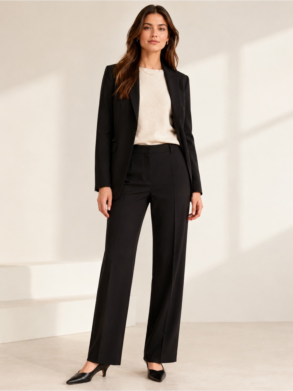 Theory Emery Tailor Black Wool Stretch Trouser Pants Size 10 Made USA